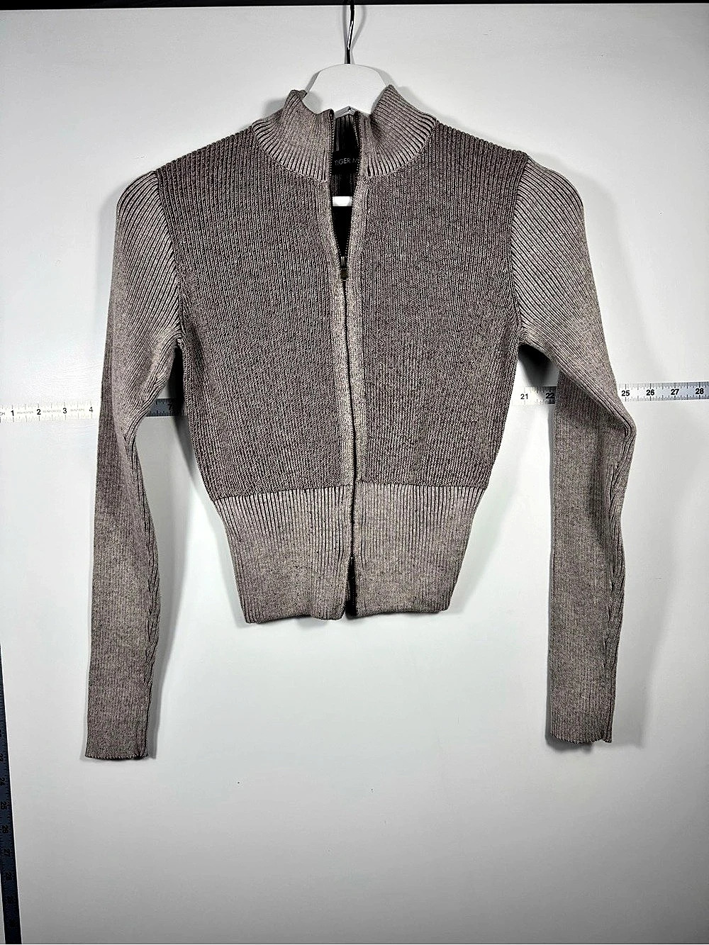 Tiger Mist Womens Small Taupe Knit 2 Piece Set Zip Jacket Mini Skirt Cotton